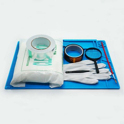 Maintenance work mat 45*30CM with magnetic S-160 with 80MM Magnifying glass and silvery Aluminum foil tape for IC Repair work